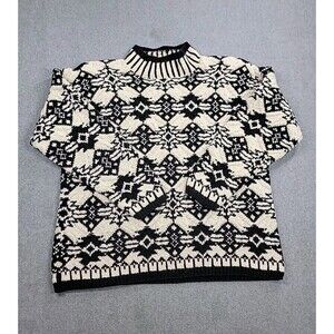 Vintage Marshall Landing Sweater Womens M Black White Turtleneck Heavy Knit 90s